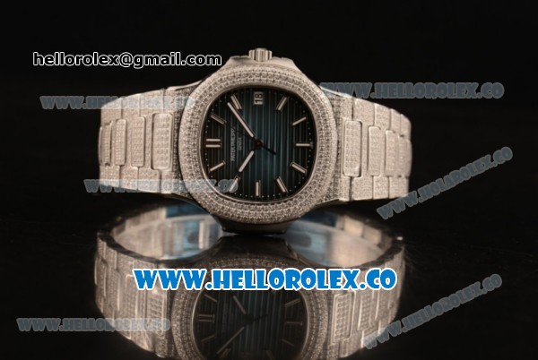 Patek Philippe Nautilus Miyota 9015 Automatic Diamonds/Steel Case with Blue Dial and Stick Markers (AAAF) - Click Image to Close